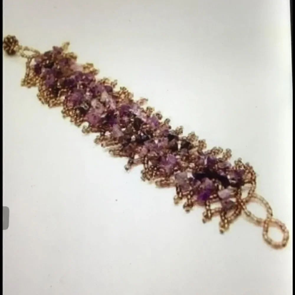 Genuine Amethyst Gem & Seed Bead Toggle Bracelet